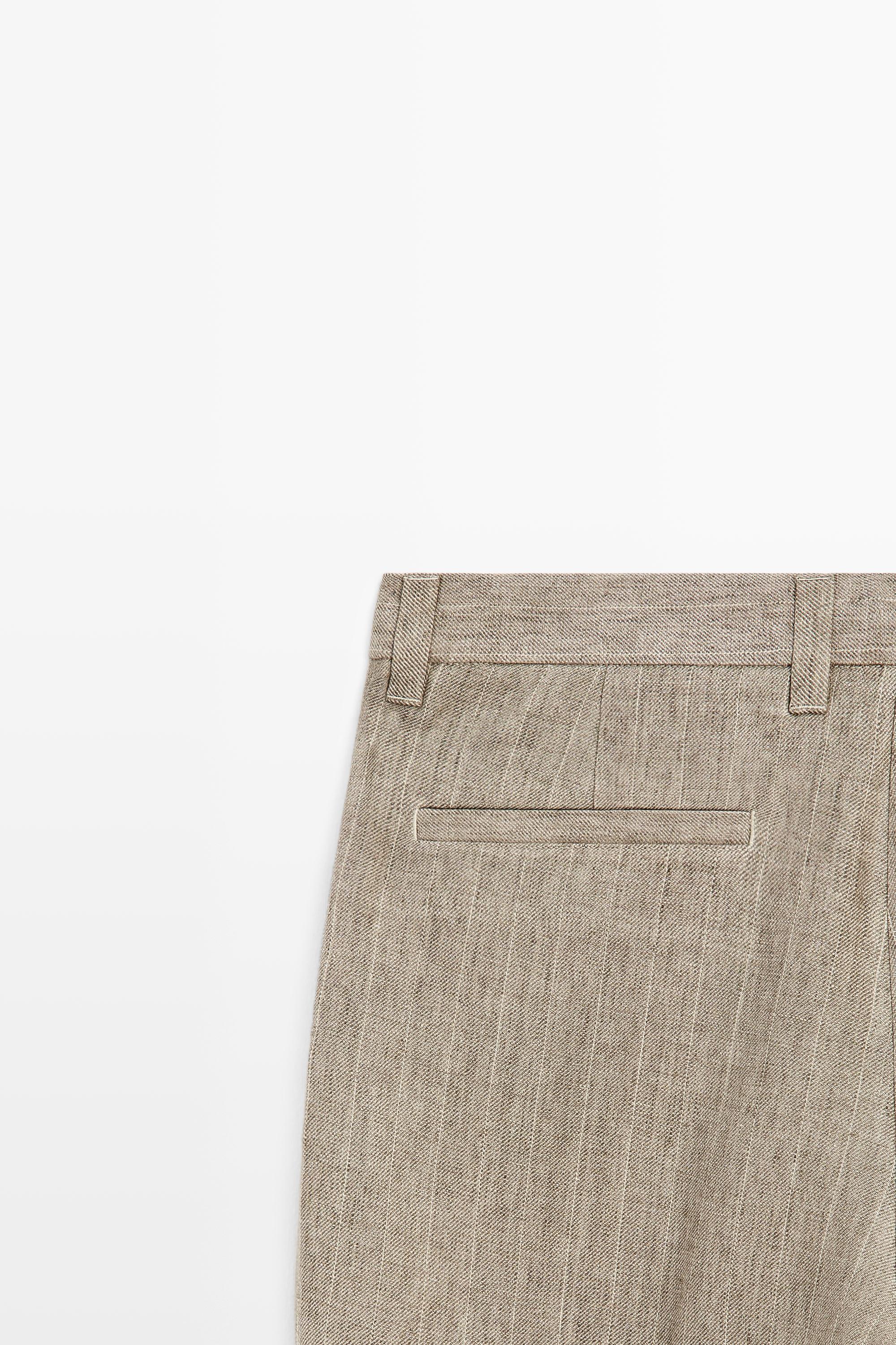100% linen striped trousers